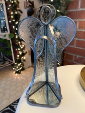 Stained Glass Angel Candle Holder Tea Light Clear/ White Christmas