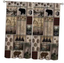Retro Rusticd Bear Blackout Curtains Cabin 20"W x 45"L Pack of 2 Retro Bear-6