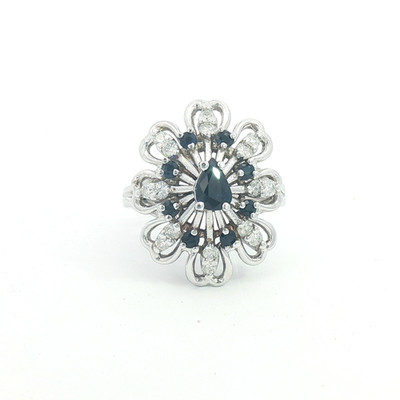 NACHLASS 0,50CTTW NATÜRLICHER DIAMANT & SAPHIR COCKTAIL RING 14K WEISSGOLD