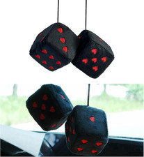 Pair Fuzzy Plush Dice for Car Mirror, 3'' Retro Square Dice with Heart-Shape, Un