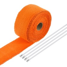 Fiberglass Exhaust Wrap Tape 2x16 Orange Header Heat Wrap With 4 Ties