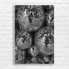 Disco Ball Mirrored Mosaic Black White Canvas Print Large Picture Wall Art