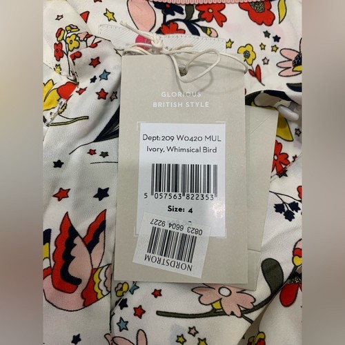 Boden Multicolor Floral Bird Thelma Tie Neck Blouse Bow Whimsical Stars NWT SZ 4 - Picture 10 of 14