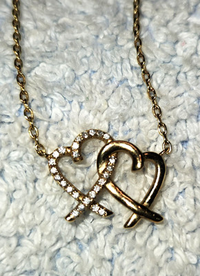 Stauer La Vie Double Heart Lab Diamonds Gold Finish 925 Sterling #57088