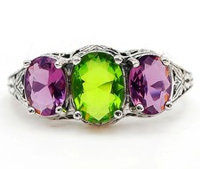 2CT Natural Peridot  Amethyst 925 Sterling Silver Art Deco Ring Sz 6,7,8 US6