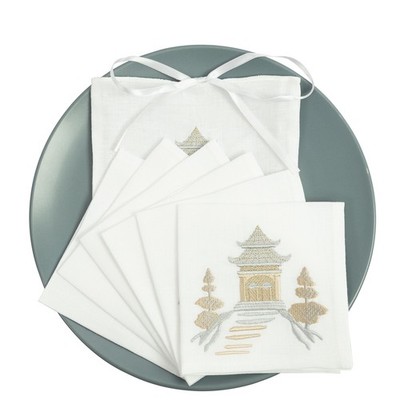 Serenk Pagoda White Linen Cocktail Napkin 25x25 Set 6pcs