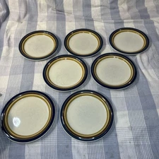 Haniwa Stone Small Dessert Plates #8586 Japan Blue Brown Tan - Largo