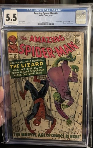 Amazing Spider-Man #6 CGC 5.5 Origin and 1st App. of the Lizard 1963