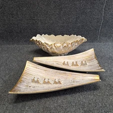 Vintage Set of 3 Royal Haeger  Pieces . 2 Ashtray's & Candy Dish 22kt Gold Tweed