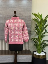 Pullover Crochet Cardigan Mock Neck Sweater Ribbed Cuffs Mesh Sweater Fashion