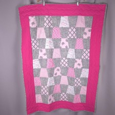 Handmade Baby Pink Elephant Flannel Rag Quilt 33x46 Crib Stroller Toddler Gray