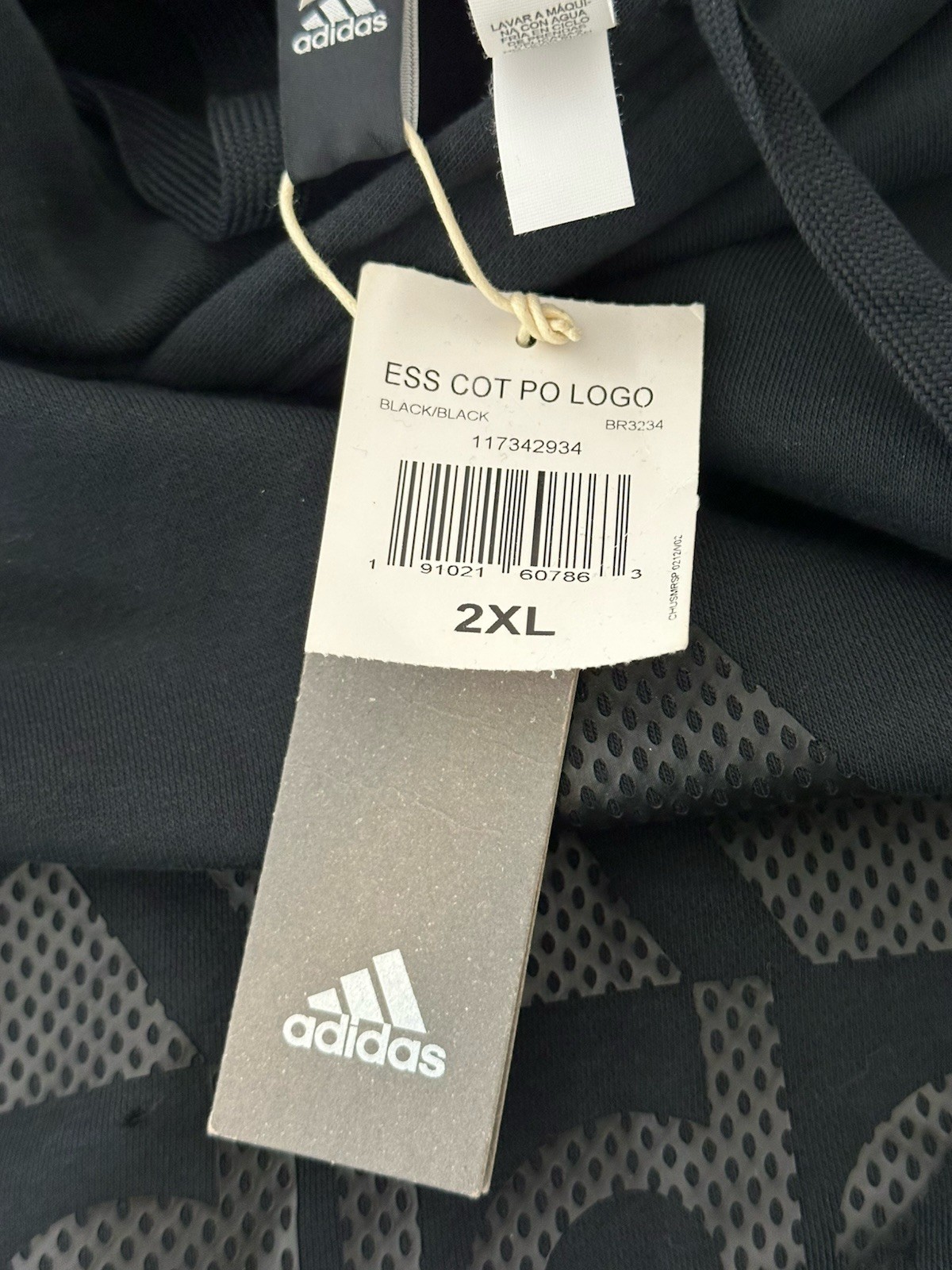 NWT Adidas Mens Essential Cotton Pullover Logo Hoodie Black BR3234 Size XXL thumbnail 3