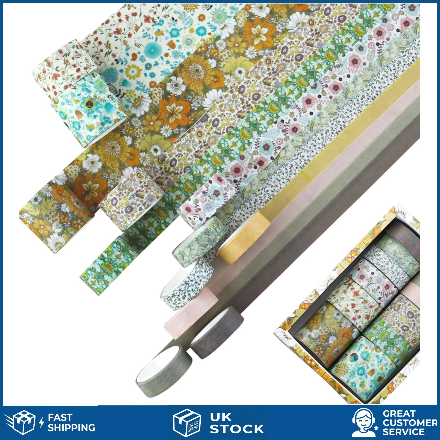 Vibrant Floral Washi Tape Set for Scrapbooking and Crafts - 12 Rolls