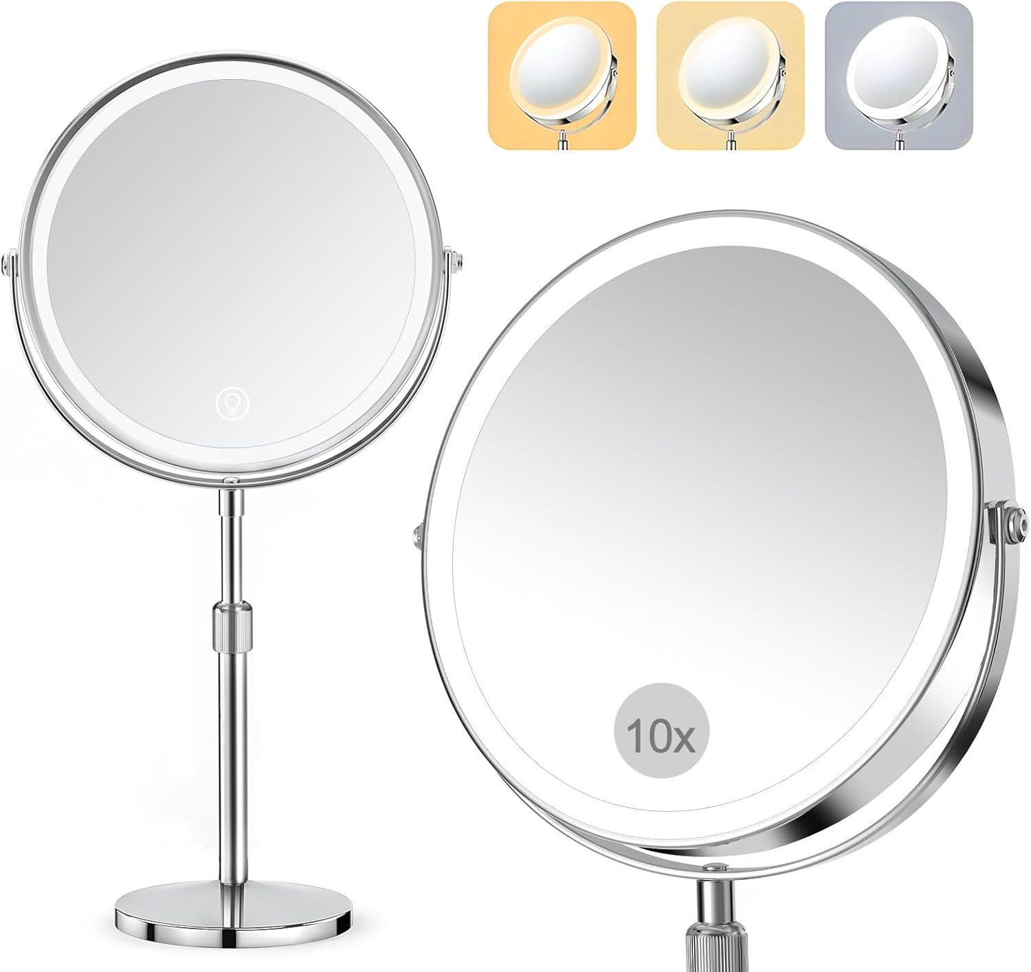 Specchio Trucco 10X Ingranditore LED 8 Pollici Ricaricabile USB