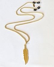 SINTILLIA Eyeglass Sunglasses Chain Holder Gold Tone FEATHER PENDANT