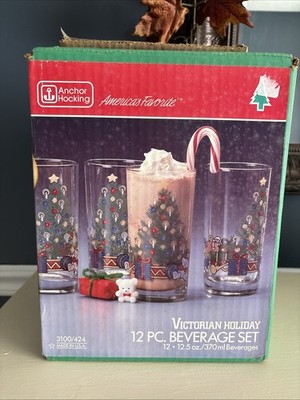 Vintage Christmas Anchor Hocking VICTORIAN HOLIDAY 12.5 oz  Glass Tumbler Set