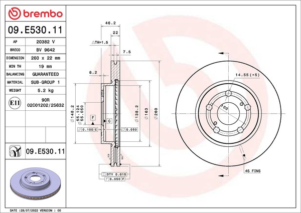 Brembo 2X Bremsscheiben Ø 260 InnenbelüFtet FüR Toyota Yaris P21 PA1 PH1-image