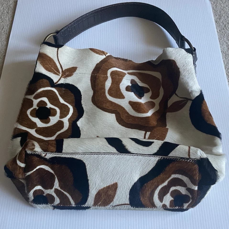 Bolsa tote MAURIZIO TAIUTI couro design floral cabelo animal Hobo Itália 14” de altura - Imagem 4 de 4