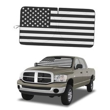 American Flag Car Windshield Sun Shade, Foldable Car Front X-Large USA B W Flag