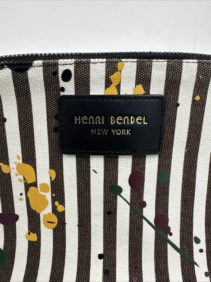 Estuche de cosméticos Henry Bendel New York Splatter blanco marrón a rayas Foto 2 de 4