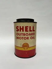 NOS FULL? 1950s era Shell Outboard Motor Oil Old Solder Seam Tin 1 qt. Round Can