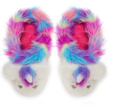 Dearfoams Furry Unicorn Comfy Kids Slip On Slippers Size 4/5 Paradise Pink - NEW