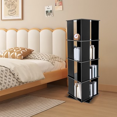 Black Bookcase Storage Shelf 360?? Rotating Bookshelf Freestanding Display Rack