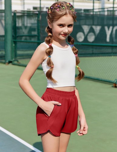 Girls Athletic Shorts with Zipper Pockets High Waisted Running Shorts Soccer ... - Picture 4 of 6
