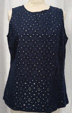 Bella camicetta Boden 100% cotone broderie stile anglaise maniche foderata blu navy UK16