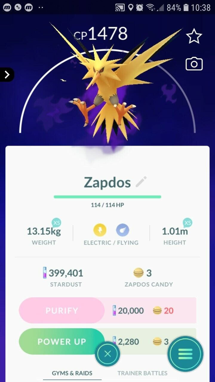 Shadow Zapdos Pokemon Trade Go