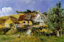 Oil painting Edmond Marie Petitjean - kids picking flowers in spring season ART