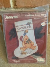 1993 JANLYNN Christmas Cross Stitch Teddy Bear Stocking 149-03