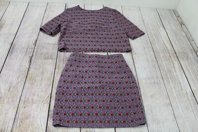 Rodier France Blue Orange Abstract Pattern Knit Top Skirt Set Outfit size 38/42
