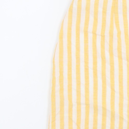 Miss Selfridge Womens Yellow Striped Polyester A-Line Skirt Size 12 Button - Picture 9 of 10
