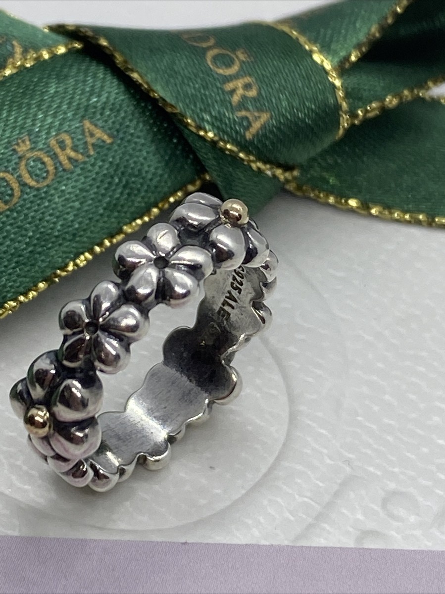 Pandora Silver & 14k Gold Chain Of Daisies Flower Ring Size