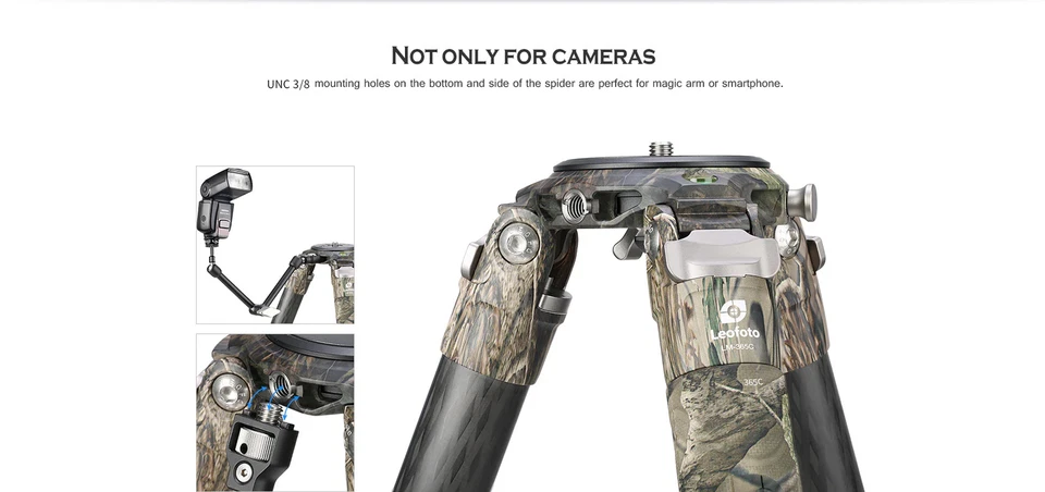 Leofoto LM-365C-Camo Carbon Fiber Tripod with 75mm Video Bowl+Platform and Bag - Image 3 of 4