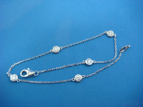 5 STATIONS 0.65 CT "DIAMONDS BY THE YARD" 14K WHITE GOLD ANKLET 10 INCHES LONG - Picture 7 of 7