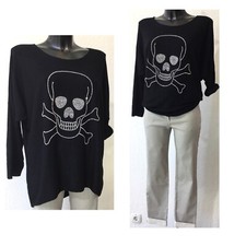 DAMEN Shirt T-Shirt Totenkopf Skull Strass Glitzer Bluse Schwarz Bunt Neu