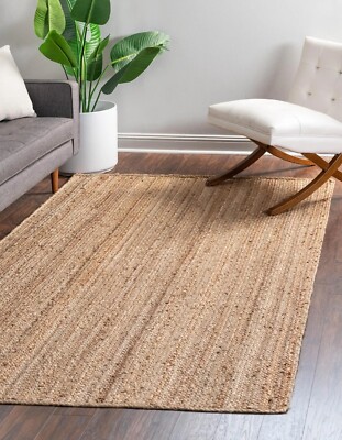 Rug Jute Natural Rectangle 100% Handmade Braided Floor Mat Rustic Runner Rug