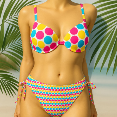 Damen Bikini gepunktet abnehmbarer Push Up Rosa, Gelb Gr.38-46 ( M, S, XS)
