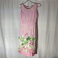 K STUDIO pink multicolor beach scene sleeveless rayon shift dress 8