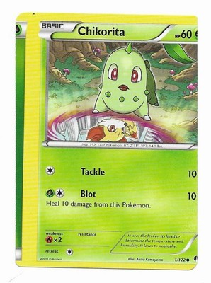 MISCUT POKEMON CARD - CHIKORITA 1/122 COMMON - XY: BREAKPOINT - SEVERE