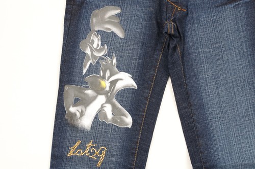 NOS Vintage Y2K Lot 29 Womens Size 5 Looney Tunes Wide Leg Flared Denim Jeans - Picture 4 of 10
