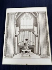 Man Playing Pipe Organ Framed Print 8.5x11 Black White Drawing