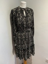 BNWT Monsoon dress 8 NEW midi plisse pleat tiered pattern print black modest