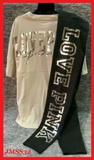 Victoria's Secret Pink Bling Varsity Tee Shirt  Leggings Set Vanilla Bean L NWT