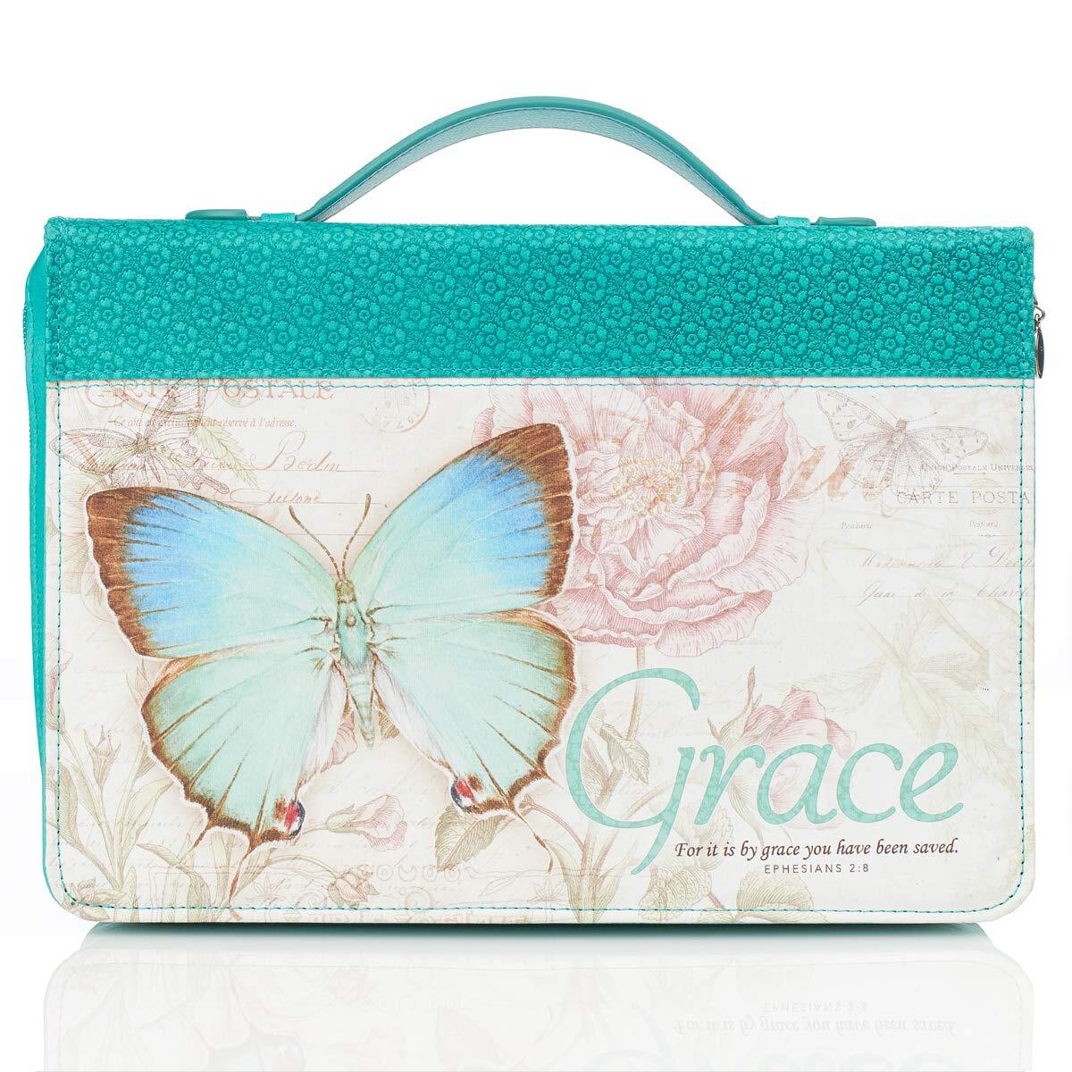 Teal Butterfly Blessings Fashion Bible Cover with Ephesians 2:8-image