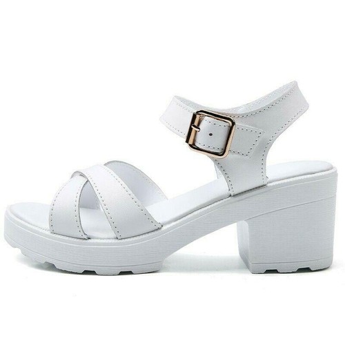 Womens Pumps Block Chunky Heel Peep Toe Slingback Cut Casual Buckle Sandals - Bild 9 von 18