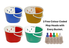 Mop Buckets & Wringer 15L Colour Coded for Health Safety with 2 FREE Mop Heads