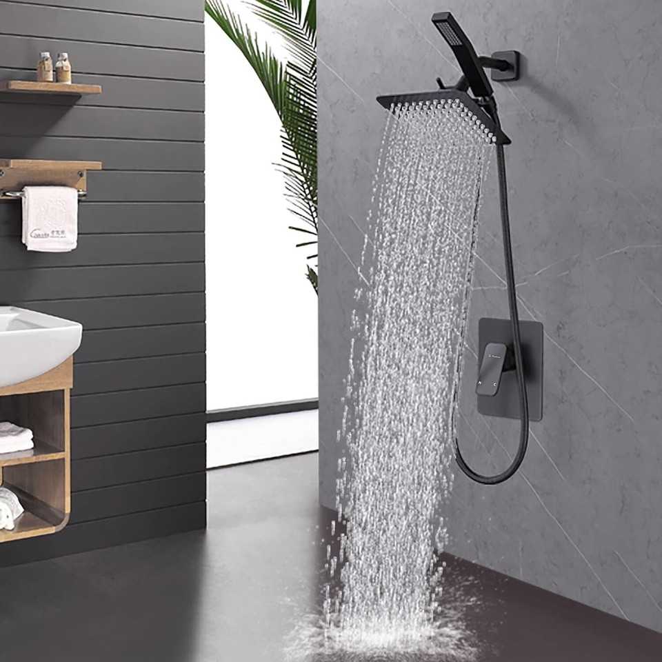 All Metal Shower Faucet Set, Dual Square Shower Head System with Matte